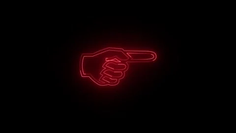 Animated red neon hand pointing direction on black background Stock Footage 318596131