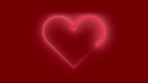 Animated red neon heart glows and pulsates slowly on dark red background wi.. Stock Footage 339985576