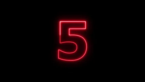 Animated red neon light number 5 on black background for celebrations. 動画素材 337444008