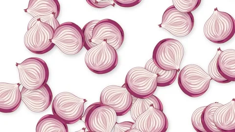 Animated Red Onion Halves Falling Against a Solid White Background Stock Footage 342211269