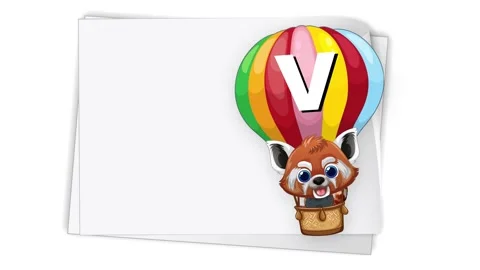 Animated Red Panda in Hot Air Balloon Floating Over White Paper Stock Footage 344831532