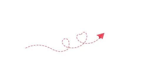 Animated red paper airplane flying along a heart-shaped dashed route on a w.. Stock Footage 340564828