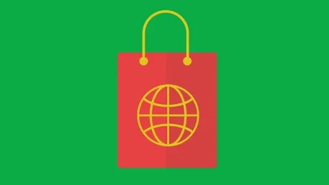 Animated red shopping bag with globe icon appearing on green screen background Stock Footage 332067141