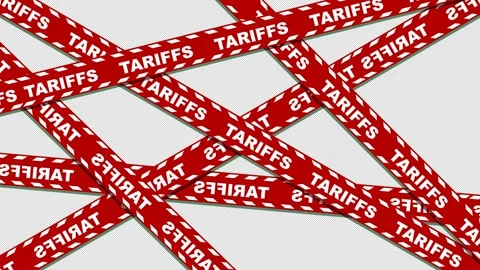 Animated red tape with tariffs text moving across the screen Stock Footage 311015769