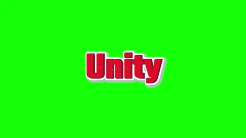 Animated red text unity label displaying on vibrant green screen background for Stock Footage 340941121