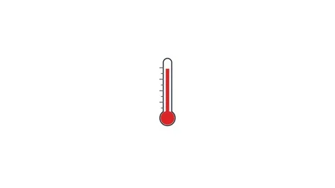 Animated red thermometer icon showing high temperature and heat. 4K Video stock 341694893
