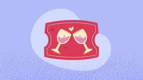 Animated red ticket showing two glasses of wine clinking together for roman.. Stockbeeldmateriaal 338990364