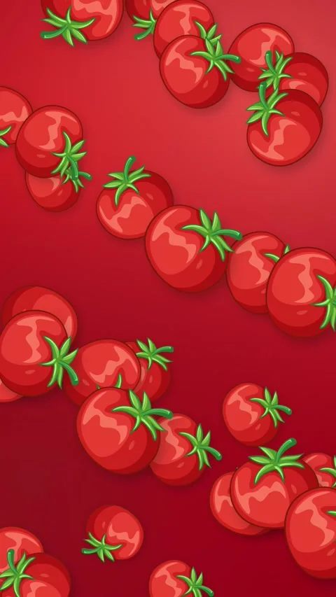 Animated Red Tomatoes Falling Over a Vibrant Gradient Background Stock Footage 342218784