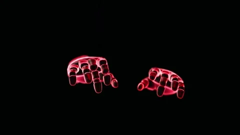 Animated red transparent hands reaching out on black background Stock Footage 327572849
