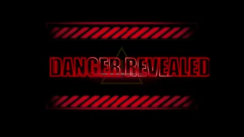 Animated red warning banner displaying danger revealed text with industrial Stock Footage 345568144