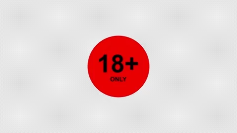 Animated red warning circle with 18 plus adult restriction icon blinking Stock Footage 320663569