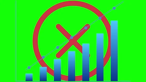 Animated red x symbol over blue bar graphs on green Stock Footage 337527567