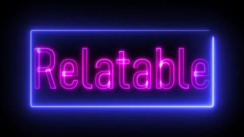 Animated 'relatable' neon glowing text with soft reflection effect on black.. Stock Footage 309015314
