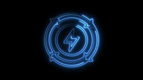 Animated renewable energy cycle featuring a bright neon lightning bolt on a Stock Footage 322968032
