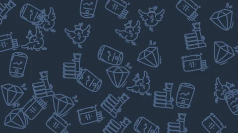 Animated Repeating blue line art icons winged money bags, mobile graphs, diamond Stock Footage 346468680