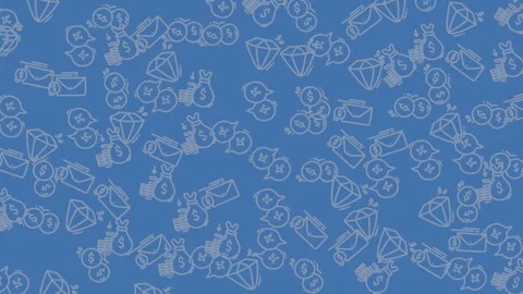 Animated Repeating pattern of money, diamonds, and bags on blue Stock Footage 327949537