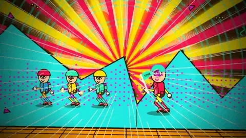 Animated Retro Characters Walking Against Psychedelic Background Stock Footage 341366567