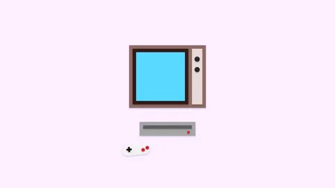 Animated retro computer setup with video game console Video stock 346805888