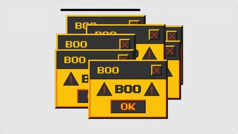 Animated retro computer window with boo message with glitch effect Stockbeeldmateriaal 306639602