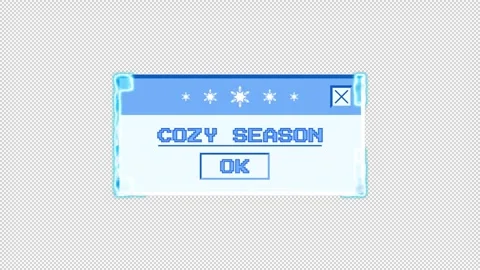 Animated retro computer window with cozy season inscription Stockbeeldmateriaal 295602580