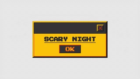 Animated retro computer window with the inscription "scary night" Stockbeeldmateriaal 306639465