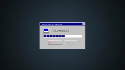Animated retro file upload interface on dark background with progress bar Vídeos de archivo 346942297