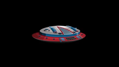 Animated Retro Red and Silver UFO Floating on Black Background Stock Footage 346208734