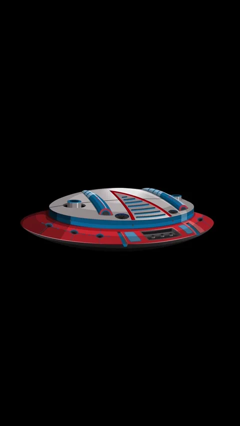 Animated Retro Sci-Fi Flying Saucer Floating on Black Background Stock Footage 345708296