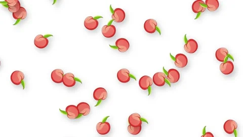 Animated Retro Style Peaches Falling Downward Against White Background Stock Footage 340758703