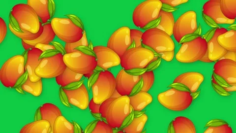 Animated Ripe Mangoes Falling Downward Against a Solid Green Background Stock Footage 340195462