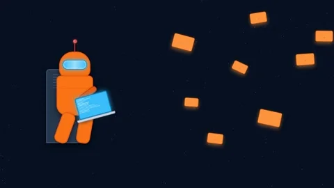 Animated Robot Developer Coding and Sending Data Packets Stock Footage 347626316