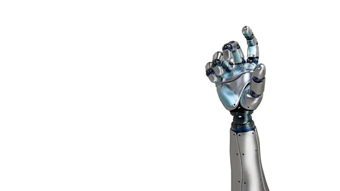 Animated robot hand counting 5 finger. Right hand. Alpha channel. Stock Footage