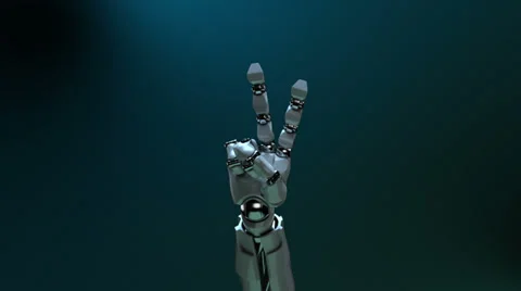 Animated robot hand gesture "Victory" Stock Footage 34869625