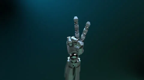 Animated robot hand gesture "Victory" Stock Footage 34894950