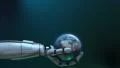 Animated robot hand tossing Earth globe. HD Footage