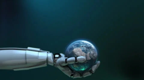 Animated robot hand tossing Earth globe. Stock Footage 35773851