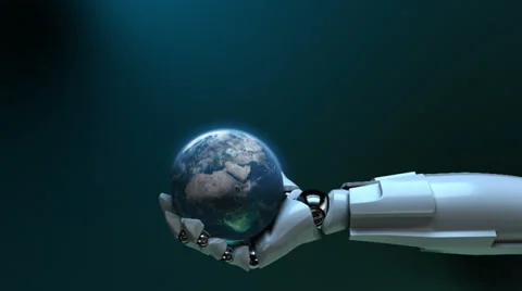 Animated robot hand tossing Earth globe. Stock Footage 35774925