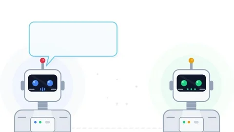 Animated Robot Head with UI Interaction and Thought Bubble Sequence Video stock 339382116