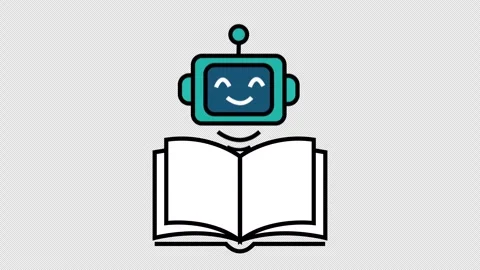Animated Robot Tutor Icon Reading an Open Book Transparent Background. smil.. Stock Footage 346981698