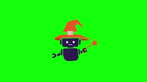 Animated Robot Wizard Character on Green Screen Stock Footage 331050009