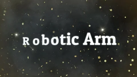 Animated robotic arm text overlay floating against a sparkling golden starry Stock Footage 338389805