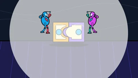 Animated Robots Connecting Puzzle Pieces For Teamwork Concept Stock Footage 341755032
