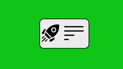 Animated rocket icon with checklist appearing on digital card over green sc.. Video stock 346496704