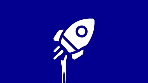 Animated rocket launch on dark blue background Stock Footage 327761843