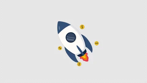 Animated Rocket Launching with Rising Financial Growth Chart - Transparent Stock Footage 343665617