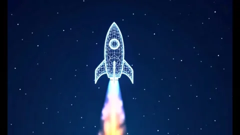 Animated rocket launching into space against a starry night sky Stock Footage 318948589