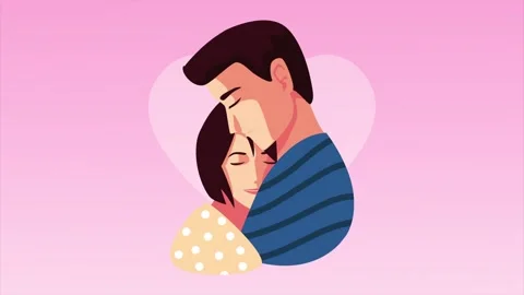 Animated romantic couple embracing inside a heart shape on pink background. 動画素材 338423567