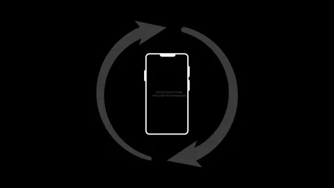 Animated rotate your phone icon instruction loop on black background for la.. Видео 340449352