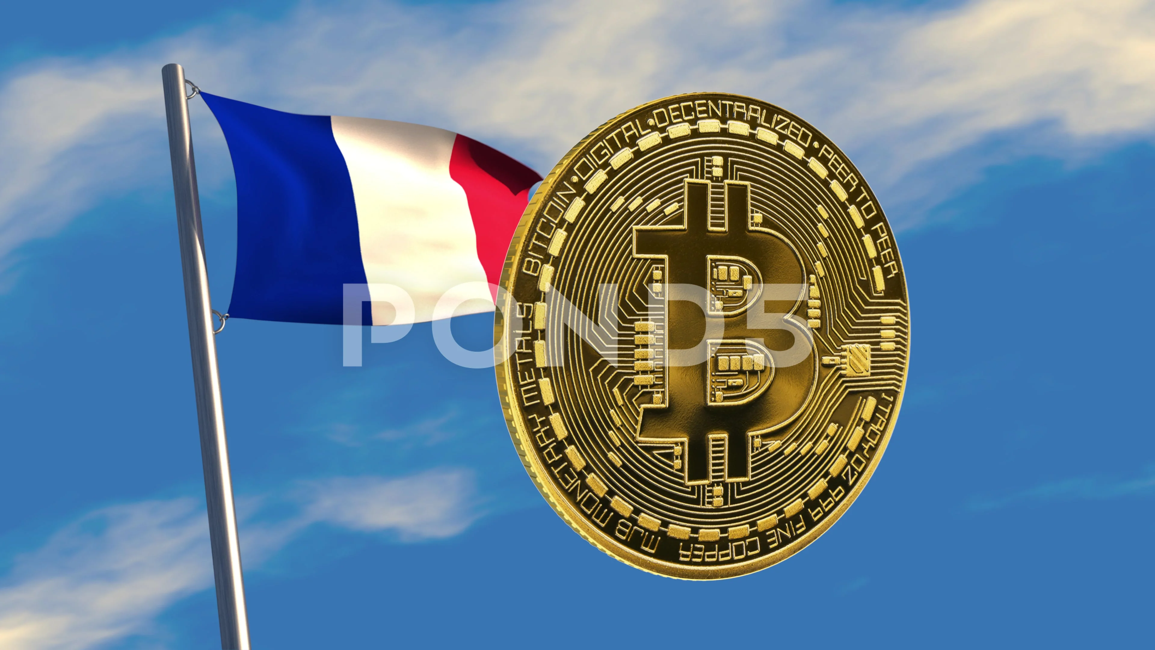 Animated rotating bitcoin with French flag