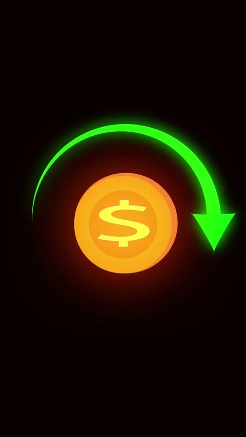 Animated rotating dollar coin vertical video green arrow finance banking in.. Stock Footage 321627468